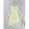 imageMilumia Womens Floral Halter Mini Dress Tie Backless Drawstring Asymmetrical Hem Short DressesYellow