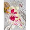 imageMilumia Womens Floral Halter Mini Dress Tie Backless Drawstring Asymmetrical Hem Short DressesYellow