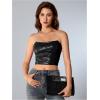 imageMilumia Womens PU Leather Bandeau Tube Top Strapless Bustier Corset Crop TopA Black