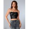 imageMilumia Womens PU Leather Bandeau Tube Top Strapless Bustier Corset Crop TopA Black