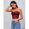 imageMilumia Womens PU Leather Bandeau Tube Top Strapless Bustier Corset Crop TopBurgundy Solid