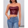 imageMilumia Womens PU Leather Bandeau Tube Top Strapless Bustier Corset Crop TopBurgundy Solid