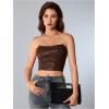 imageMilumia Womens PU Leather Bandeau Tube Top Strapless Bustier Corset Crop TopChocolate Brown
