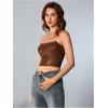 imageMilumia Womens PU Leather Bandeau Tube Top Strapless Bustier Corset Crop TopCoffee Brown