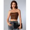 imageMilumia Womens PU Leather Bandeau Tube Top Strapless Bustier Corset Crop TopCoffee Brown