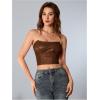 imageMilumia Womens PU Leather Bandeau Tube Top Strapless Bustier Corset Crop TopCoffee Brown