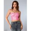 imageMilumia Womens PU Leather Bandeau Tube Top Strapless Bustier Corset Crop TopPink