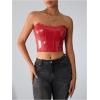imageMilumia Womens PU Leather Bandeau Tube Top Strapless Bustier Corset Crop TopRed