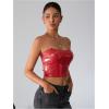 imageMilumia Womens PU Leather Bandeau Tube Top Strapless Bustier Corset Crop TopRed
