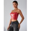 imageMilumia Womens PU Leather Bandeau Tube Top Strapless Bustier Corset Crop TopRed