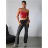 imageMilumia Womens PU Leather Bandeau Tube Top Strapless Bustier Corset Crop TopRed