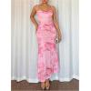 imageMilumia Womens Summer Floral Maxi Cami Dress Spaghetti Strap Mesh Cowl Neck Cocktail Party Bodycon Long DressesPink