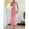 imageMilumia Womens Summer Floral Maxi Cami Dress Spaghetti Strap Mesh Cowl Neck Cocktail Party Bodycon Long DressesPink