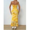 imageMilumia Womens Summer Floral Maxi Cami Dress Spaghetti Strap Mesh Cowl Neck Cocktail Party Bodycon Long DressesYellow