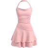 imageMilumia Girls Summer Backless Halter Short Dress Sleeveless Tiered Layered Mini DressesDusty Pink