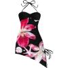 imageMilumia Womens Floral Halter Mini Dress Tie Backless Drawstring Asymmetrical Hem Short DressesBlack
