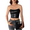 imageMilumia Womens PU Leather Bandeau Tube Top Strapless Bustier Corset Crop TopA Black