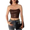 imageMilumia Womens PU Leather Bandeau Tube Top Strapless Bustier Corset Crop TopChocolate Brown
