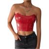 imageMilumia Womens PU Leather Bandeau Tube Top Strapless Bustier Corset Crop TopRed