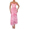 imageMilumia Womens Summer Floral Maxi Cami Dress Spaghetti Strap Mesh Cowl Neck Cocktail Party Bodycon Long DressesPink