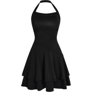 imageMilumia Girls Summer Backless Halter Short Dress Sleeveless Tiered Layered Mini DressesBlack