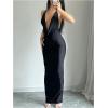 imageMilumia Womens Sexy Tie Backless Draped Deep V Neck Halter Bodycon Maxi Dress Party ClubwearBlack