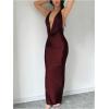 imageMilumia Womens Sexy Tie Backless Draped Deep V Neck Halter Bodycon Maxi Dress Party ClubwearBurgundy