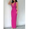 imageMilumia Womens Sexy Tie Backless Draped Deep V Neck Halter Bodycon Maxi Dress Party ClubwearRose Red