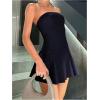 imageMilumia Womens Summer Pleated Tube Mini Dress Sexy Strapless A Line Short DressesDark Blue