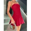 imageMilumia Womens Summer Pleated Tube Mini Dress Sexy Strapless A Line Short DressesRed