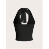imageMilumia Womens Y2K Tie Back Halter Crop Top Backless Ribbed Cami Tank TopBlack
