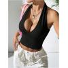 imageMilumia Womens Y2K Tie Back Halter Crop Top Backless Ribbed Cami Tank TopBlack