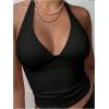 imageMilumia Womens Y2K Tie Back Halter Crop Top Backless Ribbed Cami Tank TopBlack