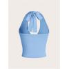 imageMilumia Womens Y2K Tie Back Halter Crop Top Backless Ribbed Cami Tank TopBlue