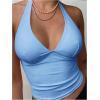 imageMilumia Womens Y2K Tie Back Halter Crop Top Backless Ribbed Cami Tank TopBlue