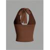 imageMilumia Womens Y2K Tie Back Halter Crop Top Backless Ribbed Cami Tank TopBrown
