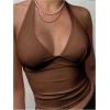 imageMilumia Womens Y2K Tie Back Halter Crop Top Backless Ribbed Cami Tank TopBrown