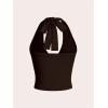 imageMilumia Womens Y2K Tie Back Halter Crop Top Backless Ribbed Cami Tank TopChocolate Brown