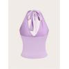 imageMilumia Womens Y2K Tie Back Halter Crop Top Backless Ribbed Cami Tank TopMauve Purple