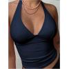 imageMilumia Womens Y2K Tie Back Halter Crop Top Backless Ribbed Cami Tank TopRoyal Blue