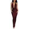 imageMilumia Womens Sexy Tie Backless Draped Deep V Neck Halter Bodycon Maxi Dress Party ClubwearBurgundy