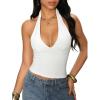 imageMilumia Womens Y2K Tie Back Halter Crop Top Backless Ribbed Cami Tank TopWhite