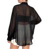 imageMilumia Women Plus Size Sheer Long Sleeve Button Down Shirt See Through Blouse TopsBlack