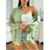 imageMilumia Women Plus Size Sheer Long Sleeve Button Down Shirt See Through Blouse TopsMint Green