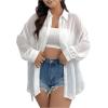 imageMilumia Women Plus Size Sheer Long Sleeve Button Down Shirt See Through Blouse TopsWhite