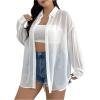imageMilumia Women Plus Size Sheer Long Sleeve Button Down Shirt See Through Blouse TopsWhite