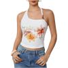 imageMilumia Womens Beaded Floral Backless Halter Top Asymmetrical Sleeveless Y2k Tank TopsWhite