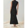 imageMilumia Womens Polka Dots Maxi Tank Dress Vintage Mock Neck Sleeveless Elegant Long DressesBlack