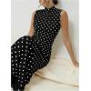 imageMilumia Womens Polka Dots Maxi Tank Dress Vintage Mock Neck Sleeveless Elegant Long DressesBlack