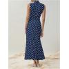 imageMilumia Womens Polka Dots Maxi Tank Dress Vintage Mock Neck Sleeveless Elegant Long DressesBlue